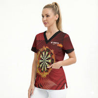 Personalised Darts New Zealand Scrub Top Silver Fern Red Color LT22 - Polynesian Pride