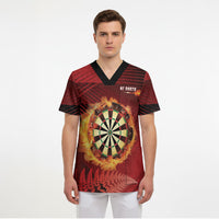 Personalised Darts New Zealand Scrub Top Silver Fern Red Color LT22 - Polynesian Pride