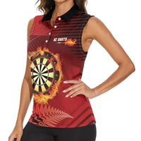 Personalised Darts New Zealand Women Sleeveless Polo Shirt Silver Fern Red Color