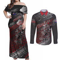 Personalised Cycling New Zealand Couples Matching Off Shoulder Maxi Dress and Long Sleeve Button Shirt Aotearoa Pride Sportswear