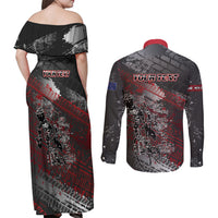 Personalised Cycling New Zealand Couples Matching Off Shoulder Maxi Dress and Long Sleeve Button Shirt Aotearoa Pride Sportswear