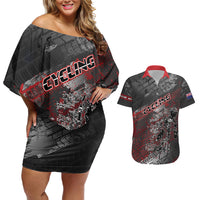 Personalised Cycling New Zealand Couples Matching Off Shoulder Short Dress and Hawaiian Shirt Aotearoa Pride Sportswear