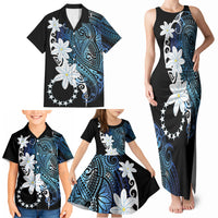 Cook Islands Maori Language Week Family Matching Tank Maxi Dress and Hawaiian Shirt Tiare Maori Kuki Airani Blue Pattern LT22 - Polynesian Pride
