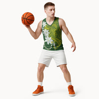 Cook Islands Maori Language Week Basketball Jersey Tiare Maori Kuki Airani Green Pattern