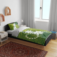Cook Islands Maori Language Week Bedding Set Tiare Maori Kuki Airani Green Pattern