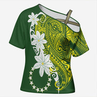 Cook Islands Maori Language Week Cross Shoulder Shirt Tiare Maori Kuki Airani Green Pattern