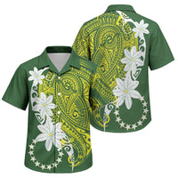Cook Islands Maori Language Week Family Matching Off Shoulder Short Dress and Hawaiian Shirt Tiare Maori Kuki Airani Green Pattern LT22 Son's Shirt Green - Polynesian Pride