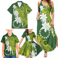 Cook Islands Maori Language Week Family Matching Summer Maxi Dress and Hawaiian Shirt Tiare Maori Kuki Airani Green Pattern LT22 - Polynesian Pride