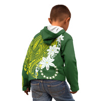 Cook Islands Maori Language Week Kid Hoodie Tiare Maori Kuki Airani Green Pattern LT22 - Polynesian Pride