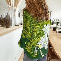Cook Islands Maori Language Week Women Casual Shirt Tiare Maori Kuki Airani Green Pattern LT22 - Polynesian Pride