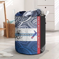 Personalised Cycling New Zealand Laundry Basket Aotearoa Map Fern Maori Pattern LT22 Blue - Polynesian Pride