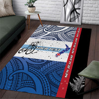 Personalised Cycling New Zealand Area Rug Aotearoa Map Fern Maori Pattern LT22 Blue - Polynesian Pride