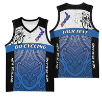 Personalised Cycling New Zealand Basketball Jersey Aotearoa Map Fern Maori Pattern