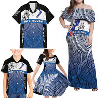 Personalised Cycling New Zealand Family Matching Off Shoulder Maxi Dress and Hawaiian Shirt Aotearoa Map Fern Maori Pattern