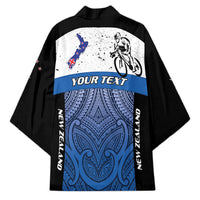 Personalised Cycling New Zealand Kimono Aotearoa Map Fern Maori Pattern
