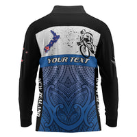 Personalised Cycling New Zealand Long Sleeve Polo Shirt Aotearoa Map Fern Maori Pattern