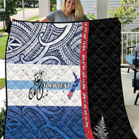 Personalised Cycling New Zealand Quilt Aotearoa Map Fern Maori Pattern LT22 Blue - Polynesian Pride