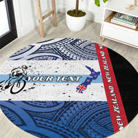 Personalised Cycling New Zealand Round Carpet Aotearoa Map Fern Maori Pattern LT22 Blue - Polynesian Pride