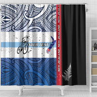 Personalised Cycling New Zealand Shower Curtain Aotearoa Map Fern Maori Pattern