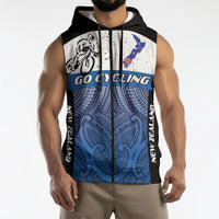 Personalised Cycling New Zealand Sleeveless Zip Hoodie Aotearoa Map Fern Maori Pattern LT22 - Polynesian Pride