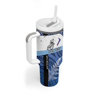 Personalised Cycling New Zealand Tumbler With Handle Aotearoa Map Fern Maori Pattern