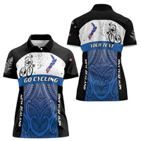 Personalised Cycling New Zealand Women Polo Shirt Aotearoa Map Fern Maori Pattern