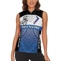 Personalised Cycling New Zealand Women Sleeveless Polo Shirt Aotearoa Map Fern Maori Pattern