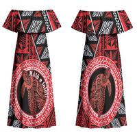 Personalised Tonga Language Week Family Matching Off Shoulder Maxi Dress and Hawaiian Shirt Heilala Turtle Malo E Lelei LT22 Mom's Dress Red - Polynesian Pride