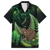 Kiwi New Zealand Personalised Family Matching Tank Maxi Dress and Hawaiian Shirt Aotearoa Map Silver Fern Koru Pattern LT22 Dad's Shirt - Short Sleeve Green - Polynesian Pride