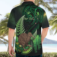 Kiwi New Zealand Personalised Hawaiian Shirt Aotearoa Map Silver Fern Koru Pattern