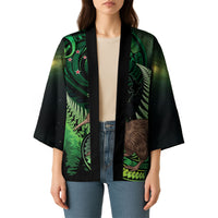 Kiwi New Zealand Personalised Kimono Aotearoa Map Silver Fern Koru Pattern