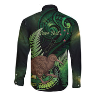 Kiwi New Zealand Personalised Long Sleeve Button Shirt Aotearoa Map Silver Fern Koru Pattern LT22 - Polynesian Pride