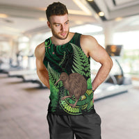 Kiwi New Zealand Personalised Men Tank Top Aotearoa Map Silver Fern Koru Pattern LT22 Green - Polynesian Pride