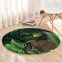 Kiwi New Zealand Personalised Round Carpet Aotearoa Map Silver Fern Koru Pattern