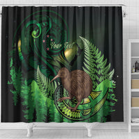 Kiwi New Zealand Personalised Shower Curtain Aotearoa Map Silver Fern Koru Pattern