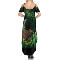 Kiwi New Zealand Personalised Summer Maxi Dress Aotearoa Map Silver Fern Koru Pattern