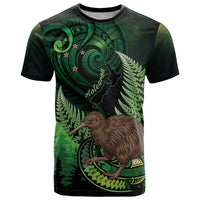 Kiwi New Zealand Personalised T Shirt Aotearoa Map Silver Fern Koru Pattern LT22 Green - Polynesian Pride