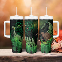 Kiwi New Zealand Personalised Tumbler With Handle Aotearoa Map Silver Fern Koru Pattern LT22 - Polynesian Pride