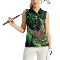 Kiwi New Zealand Personalised Women Sleeveless Polo Shirt Aotearoa Map Silver Fern Koru Pattern LT22 - Polynesian Pride