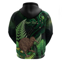 Kiwi New Zealand Personalised Zip Hoodie Aotearoa Map Silver Fern Koru Pattern LT22 - Polynesian Pride