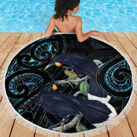 New Zealand Huia Bird Beach Blanket Paua Shell Maori Pattern