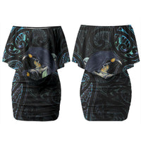New Zealand Huia Bird Couples Matching Off Shoulder Short Dress and Hawaiian Shirt Paua Shell Maori Pattern LT22 - Polynesian Pride