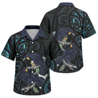 New Zealand Huia Bird Family Matching Off Shoulder Maxi Dress and Hawaiian Shirt Paua Shell Maori Pattern LT22 Son's Shirt Black - Polynesian Pride