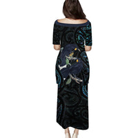New Zealand Huia Bird Family Matching Puletasi and Hawaiian Shirt Paua Shell Maori Pattern