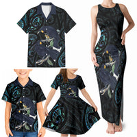 New Zealand Huia Bird Family Matching Tank Maxi Dress and Hawaiian Shirt Paua Shell Maori Pattern LT22 - Polynesian Pride