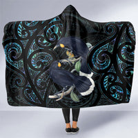 New Zealand Huia Bird Hooded Blanket Paua Shell Maori Pattern