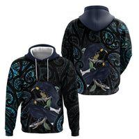 New Zealand Huia Bird Hoodie Paua Shell Maori Pattern