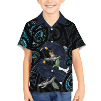 New Zealand Huia Bird Kid Hawaiian Shirt Paua Shell Maori Pattern LT22 Kid Black - Polynesian Pride
