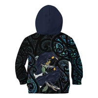 New Zealand Huia Bird Kid Hoodie Paua Shell Maori Pattern