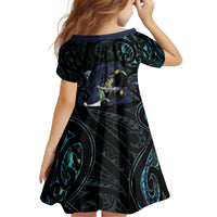 New Zealand Huia Bird Kid Short Sleeve Dress Paua Shell Maori Pattern LT22 - Polynesian Pride